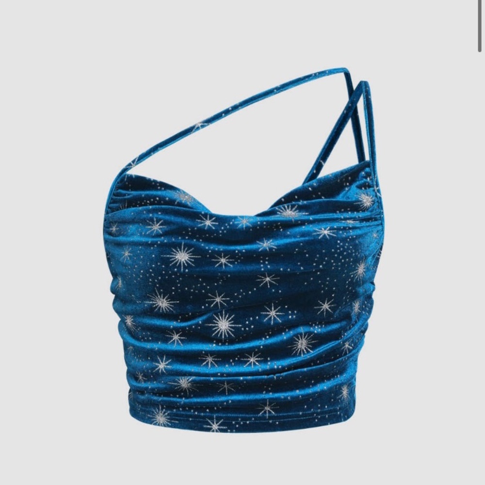ERAS TOUR INSPIRED Velvet  Asymmetrical Neck Ruched Star Crop Cami Top Size: M